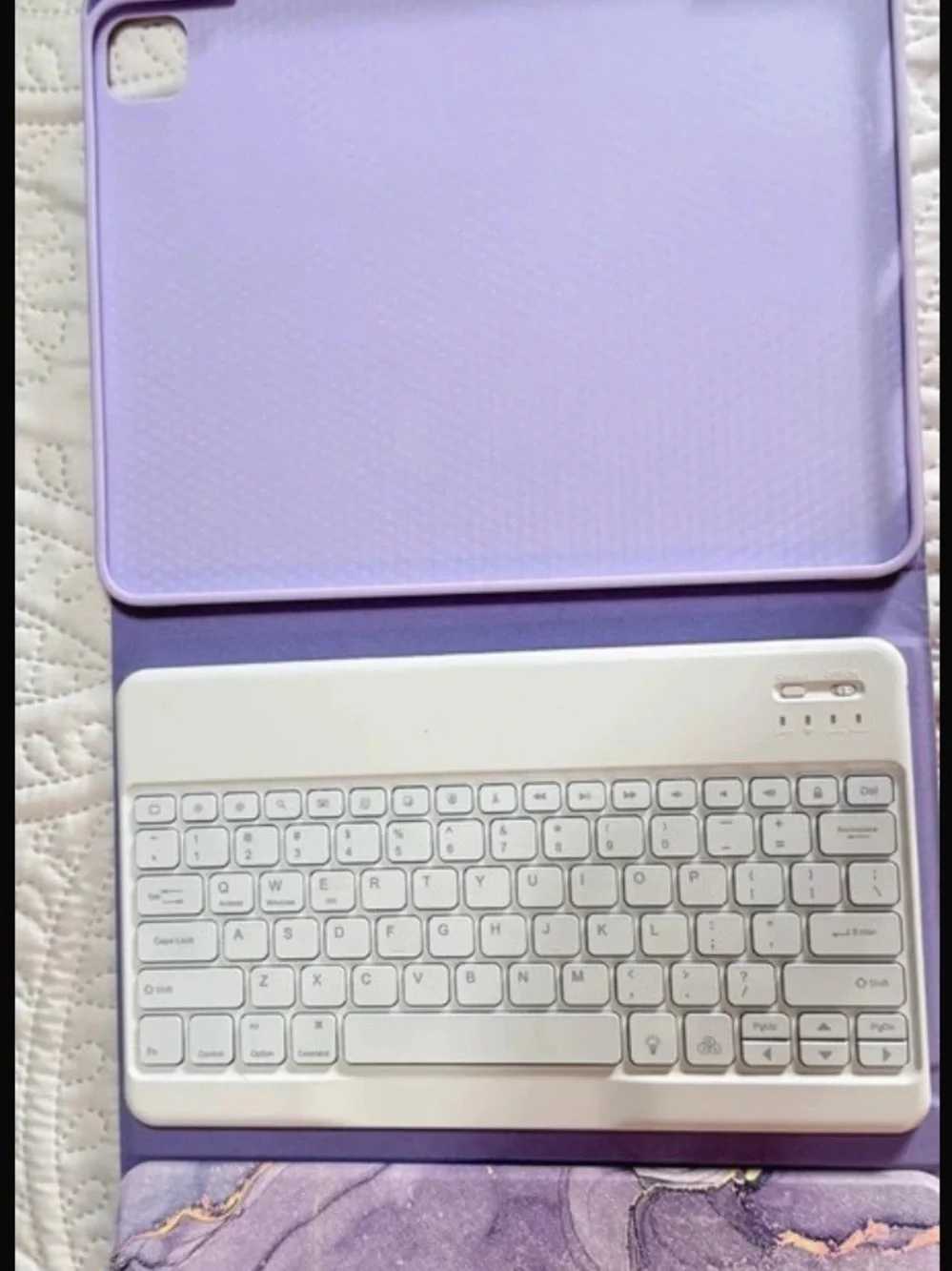 Purple Marble 12.9” iPad Pro 3rd/4th gen Case with White Bluetooth Keyboard